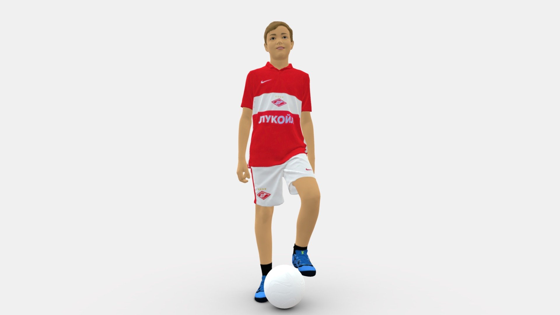 Soccer boy in red form with ball 0898 3d model