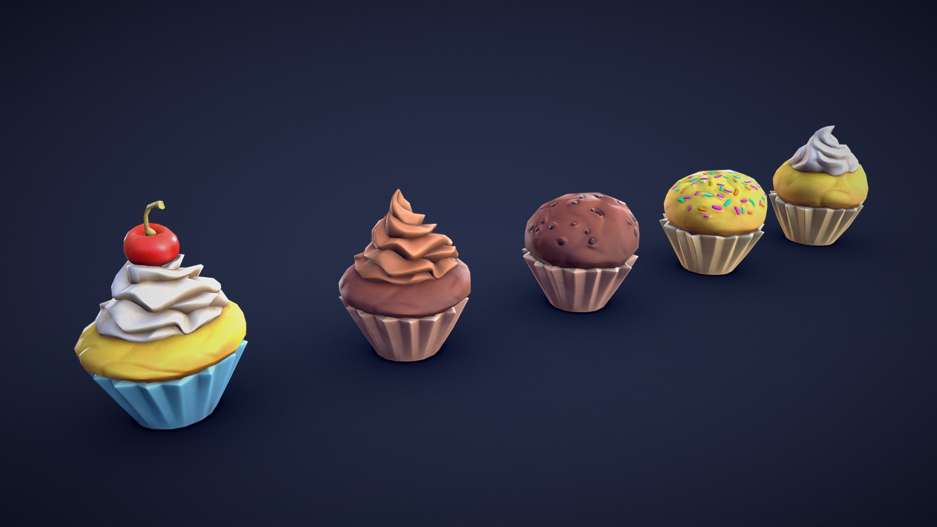 Stylized Cupcakes 3d model