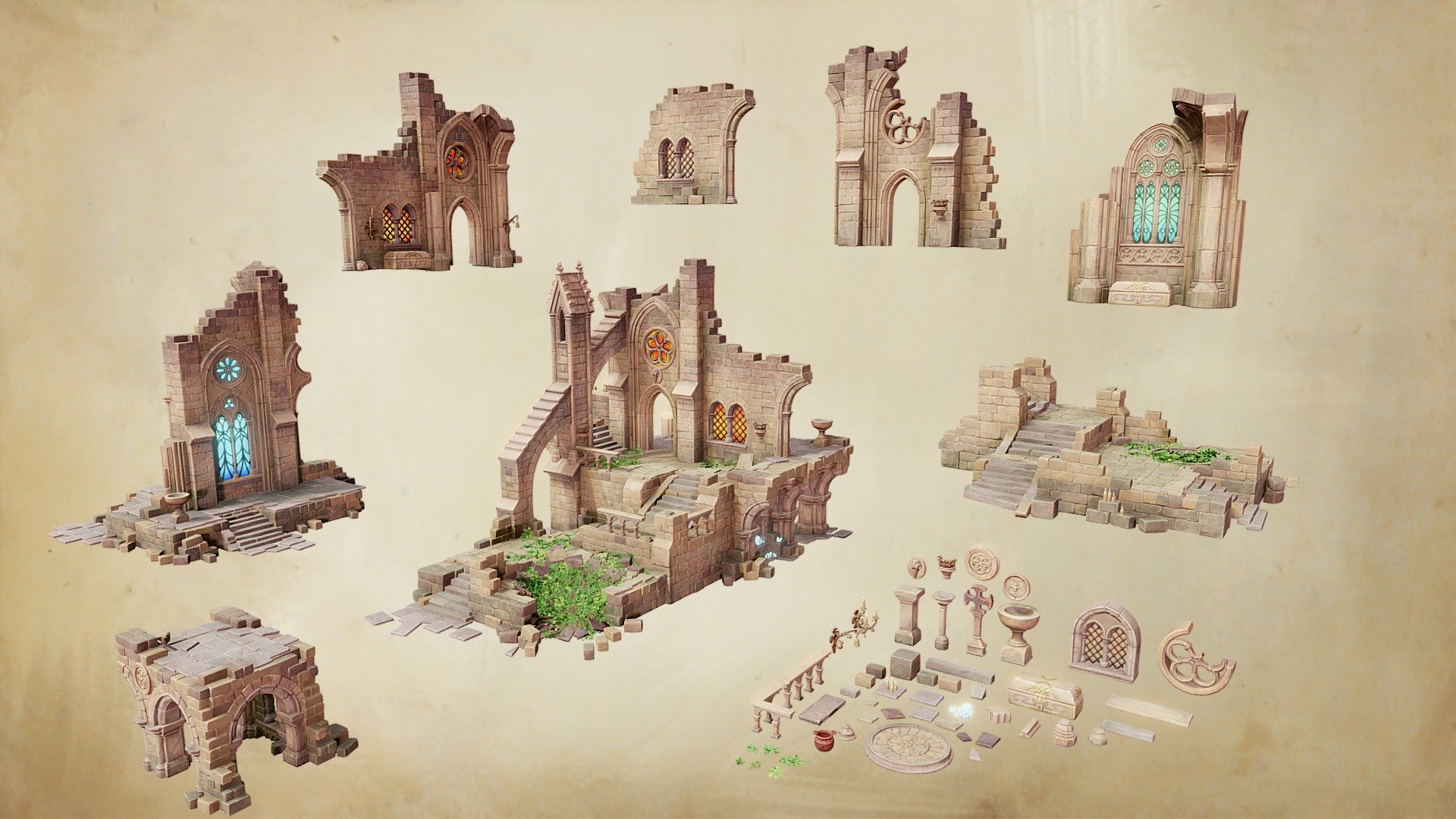 Gothic ruins pack 3d model