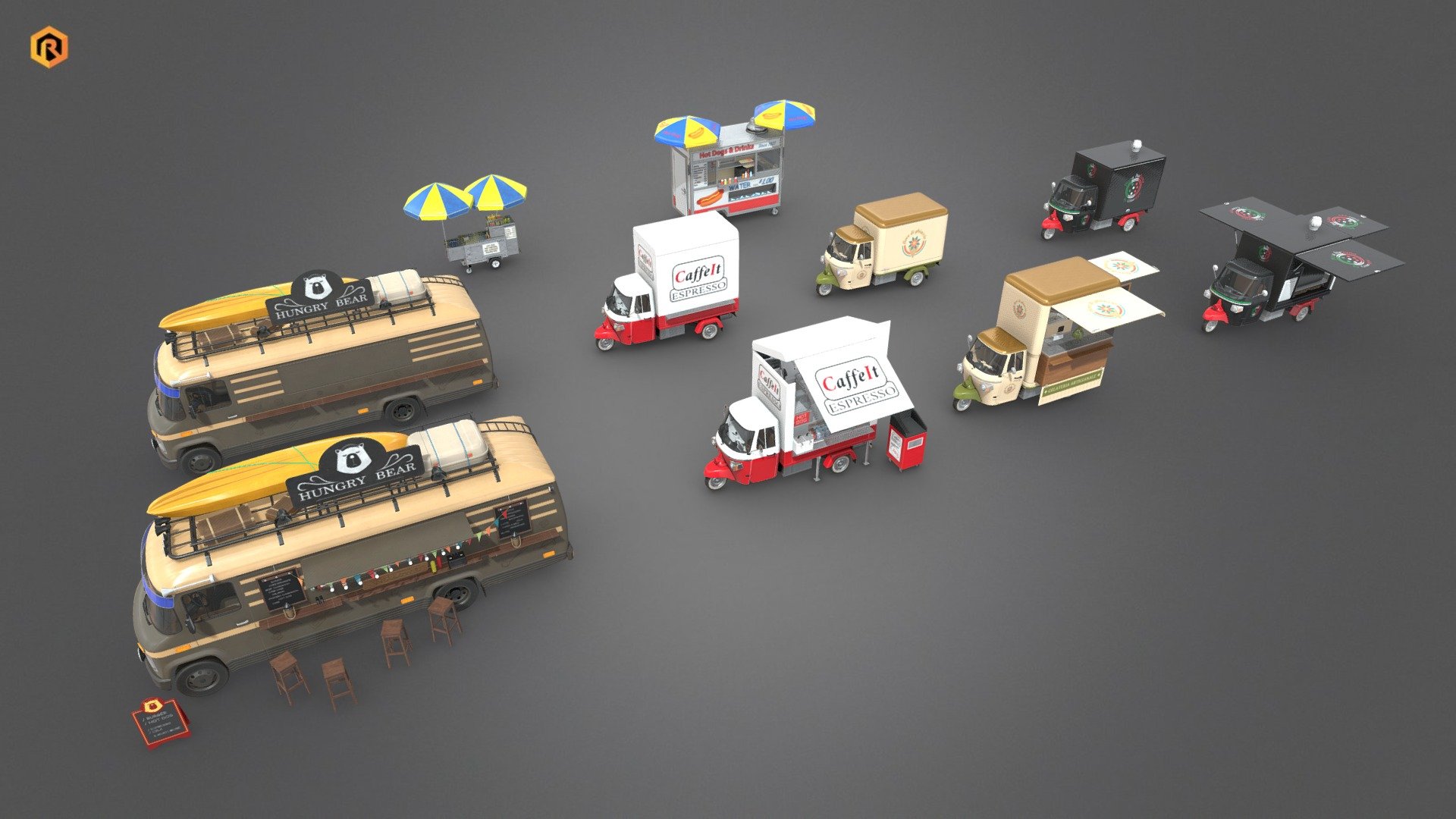 6  Food Trucks 3d model