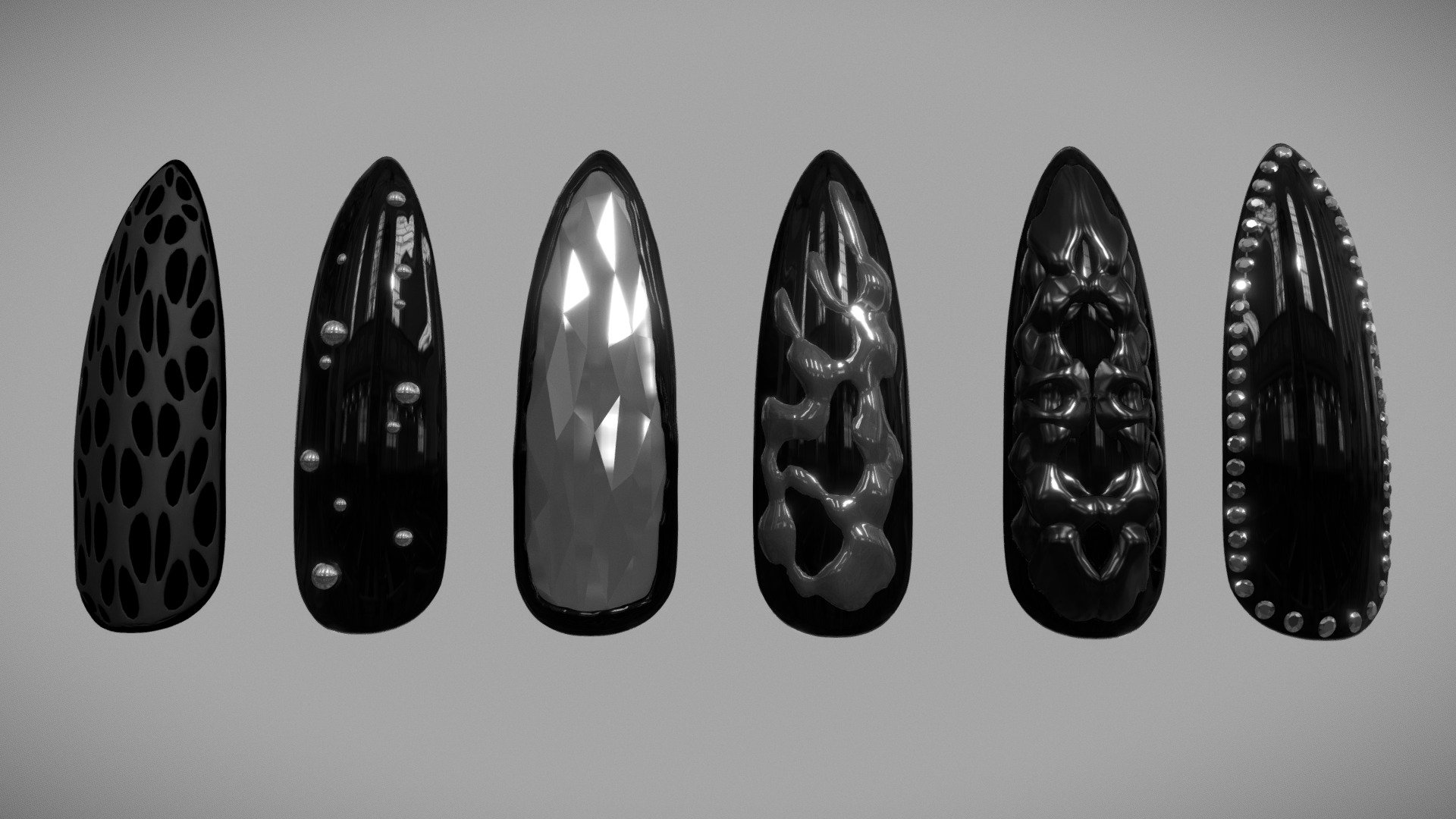 Gothic stiletto fake nails pack 3d model