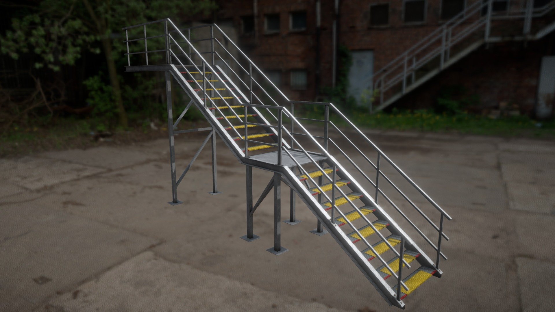 Industrial Metal Stairs with Rails 3d model