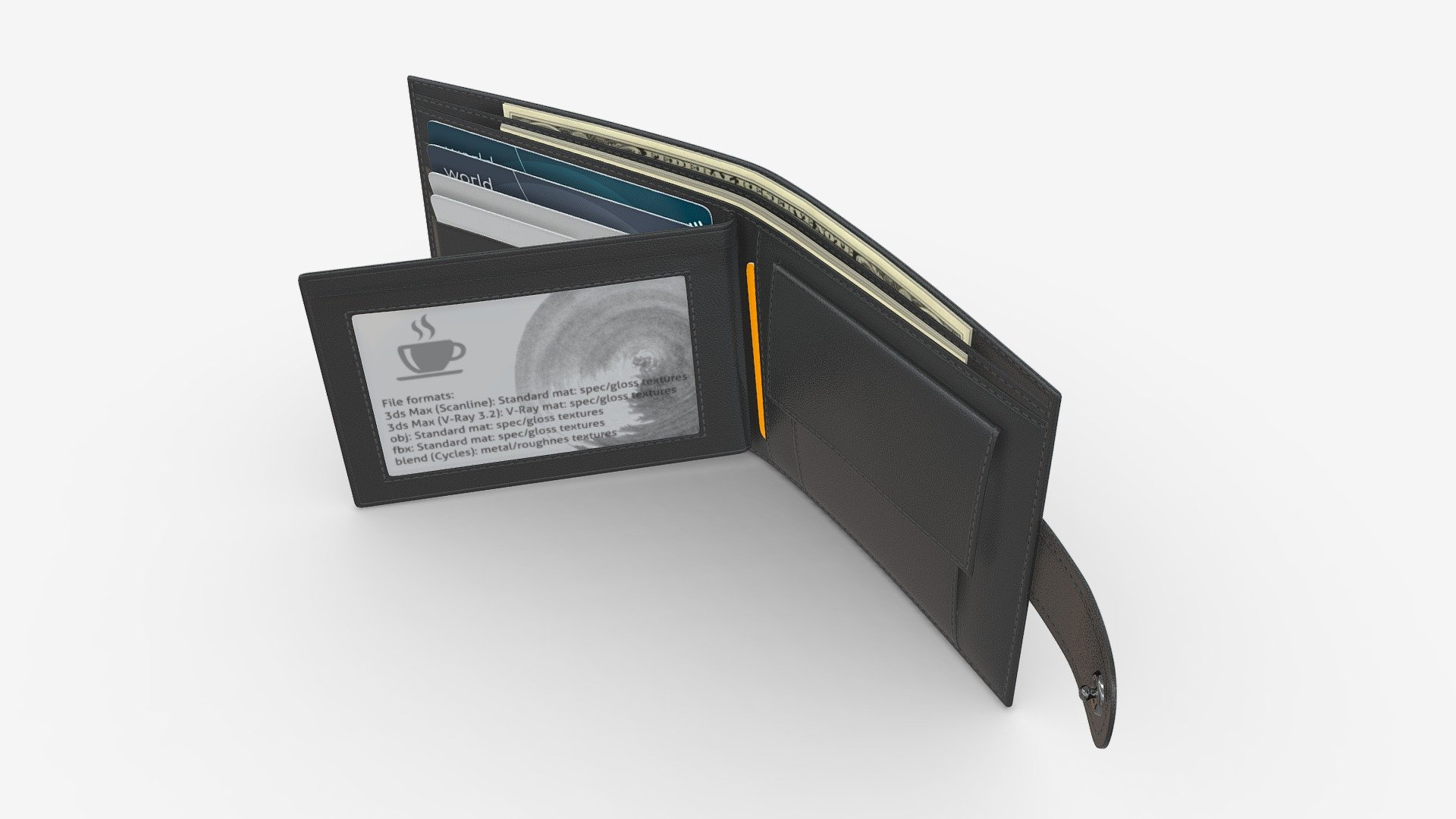 Leather Wallet for Men Unfolded 02 3d model