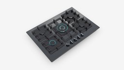 Gas Hob 5 Burners Glass Black