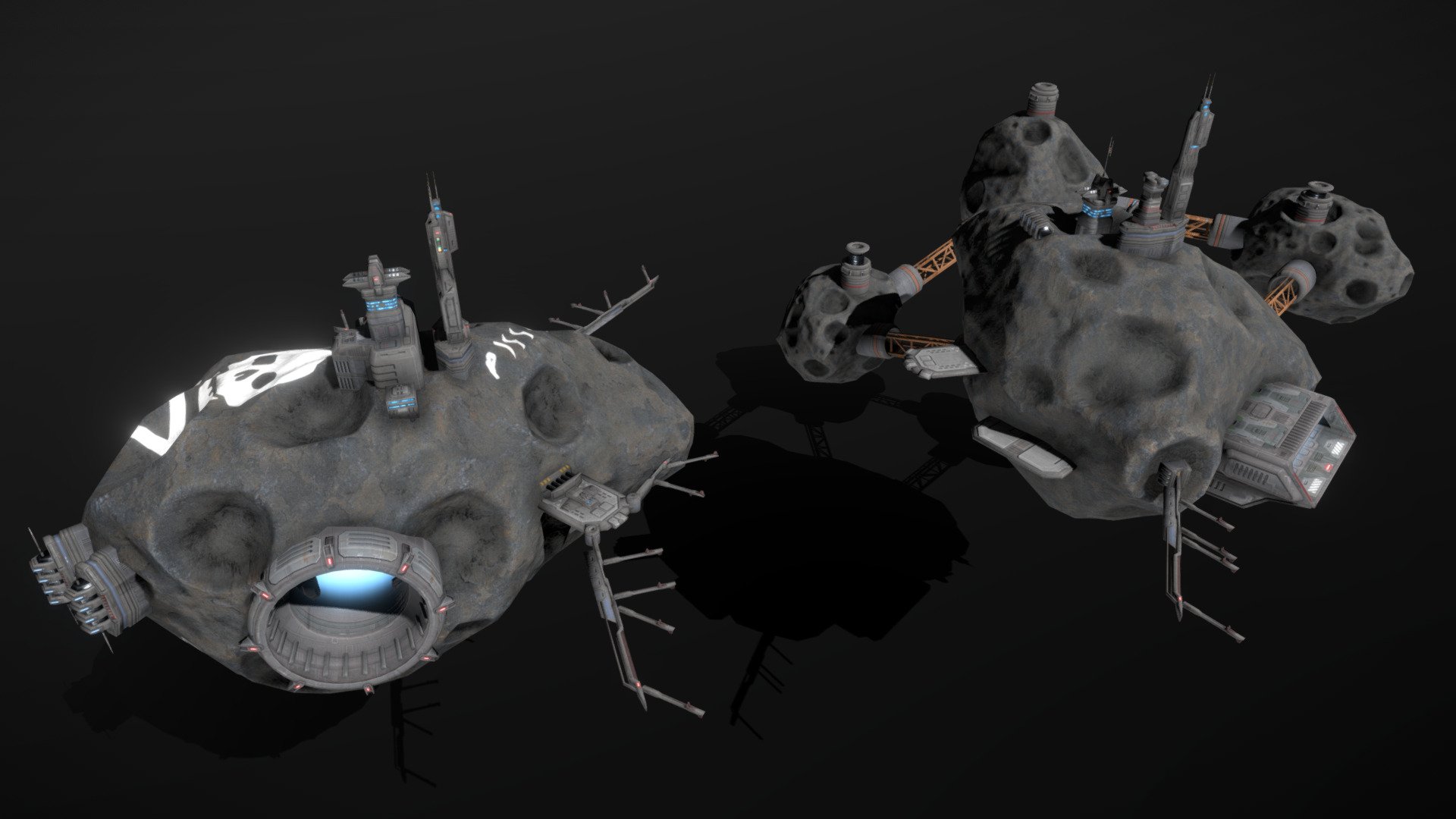 Modular Asteroid Space Station 3d model