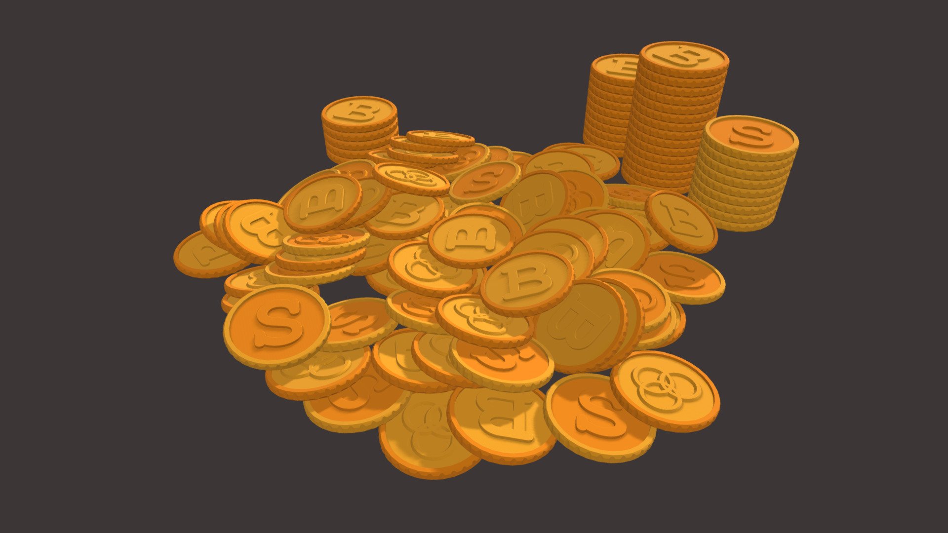 Piled and stacked coins 3d model