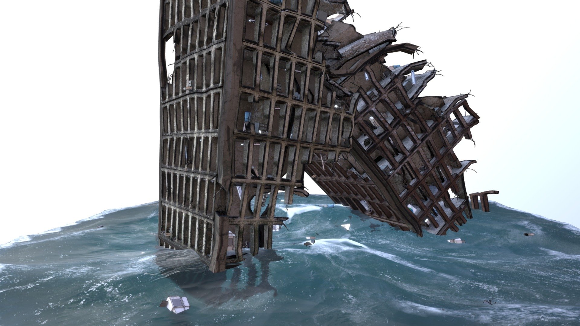 Flooded Office Towers 3d model