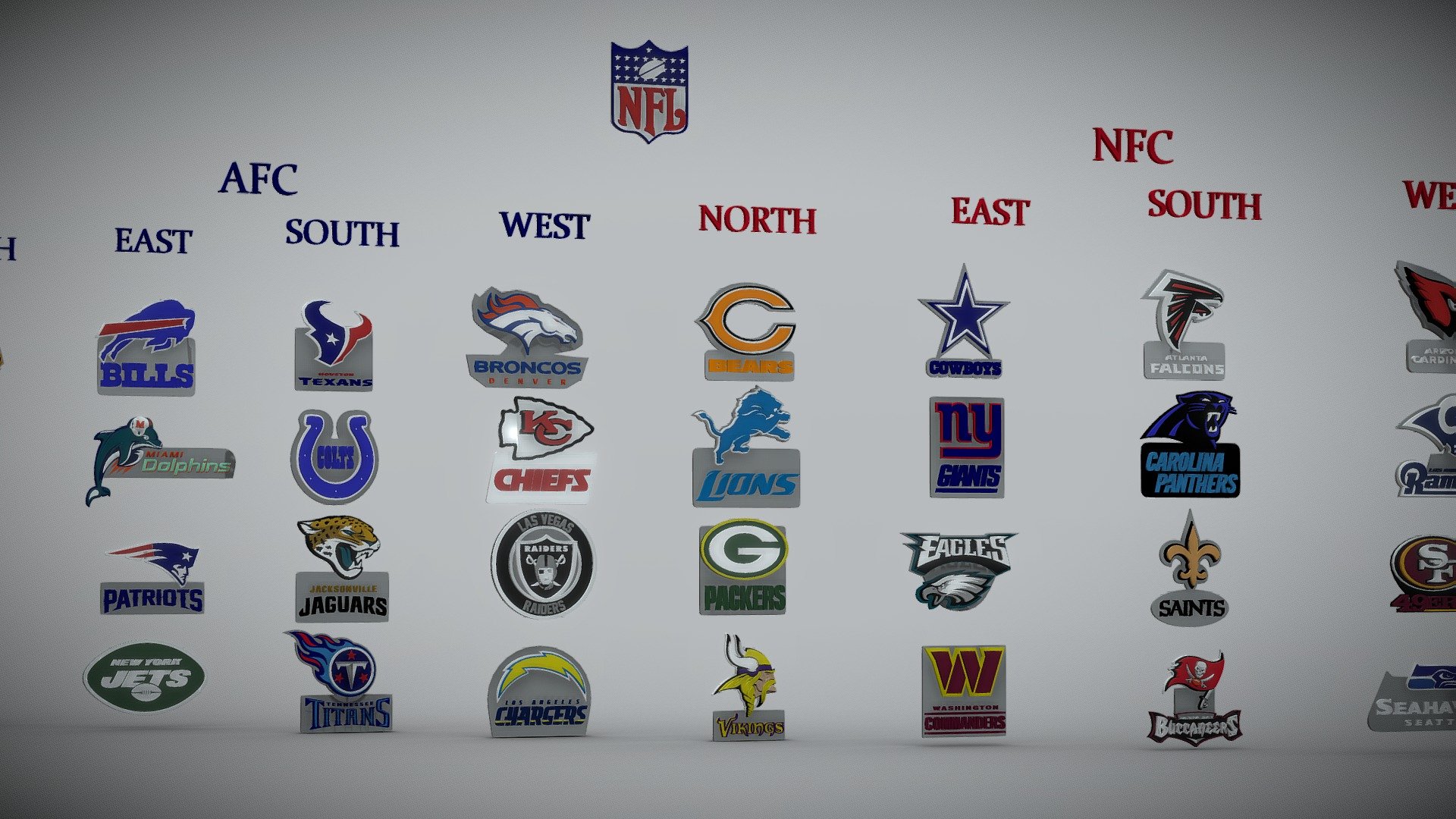 NFL ALL LOGOS Printable an Renderable 3d model