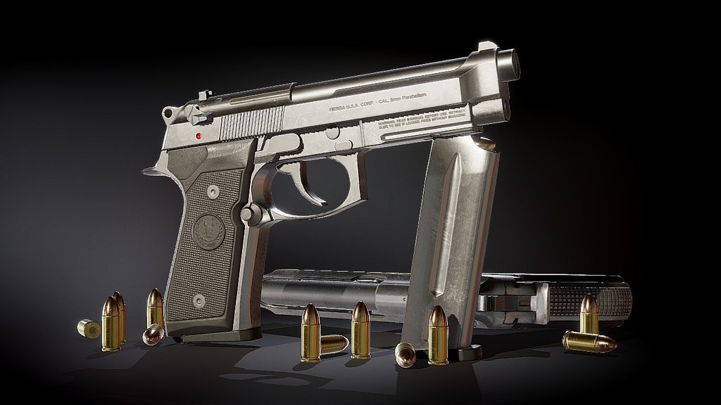 Beretta M9A1 Chrome 3d model