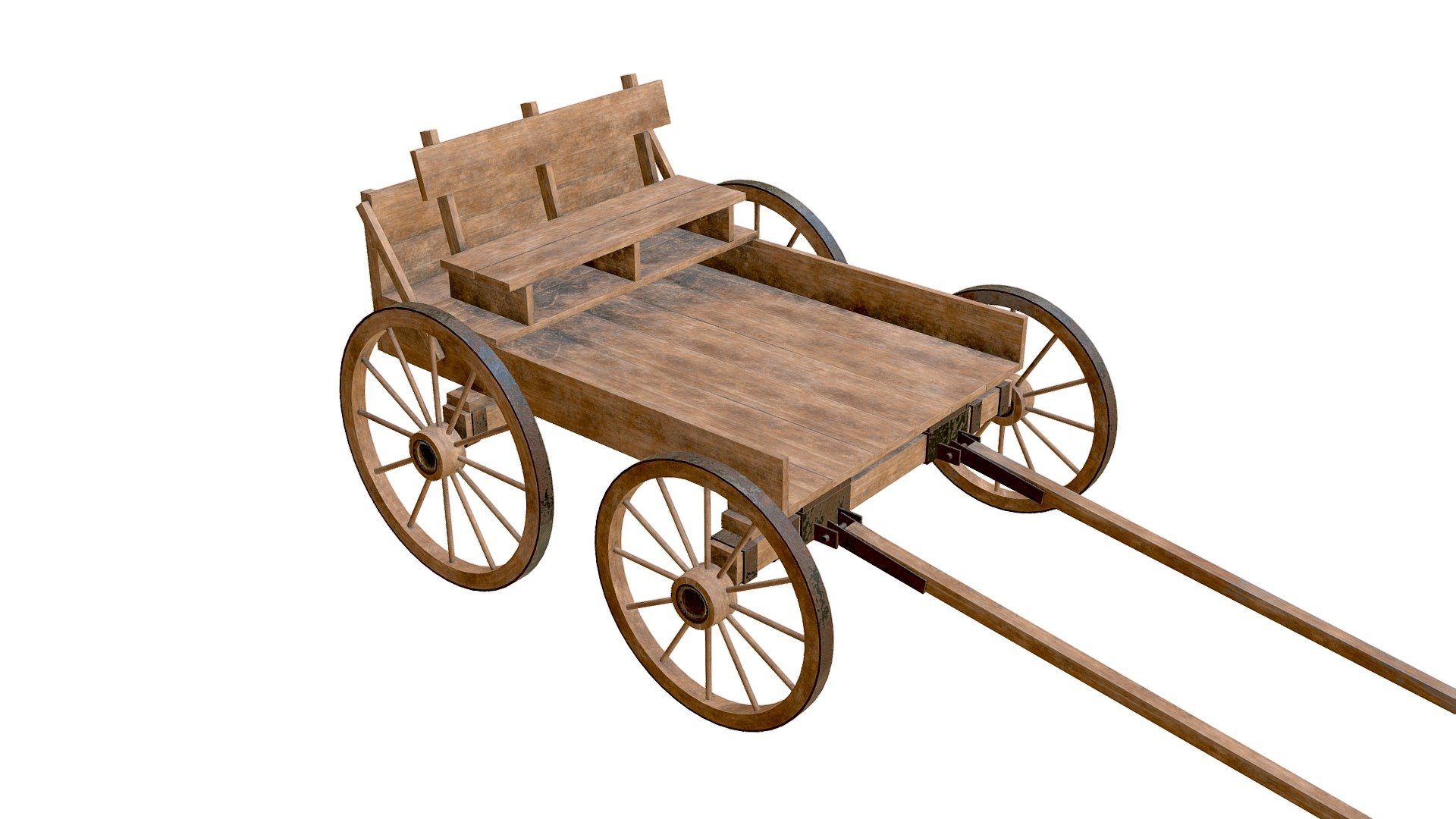 Wooden cart with bench 3d model