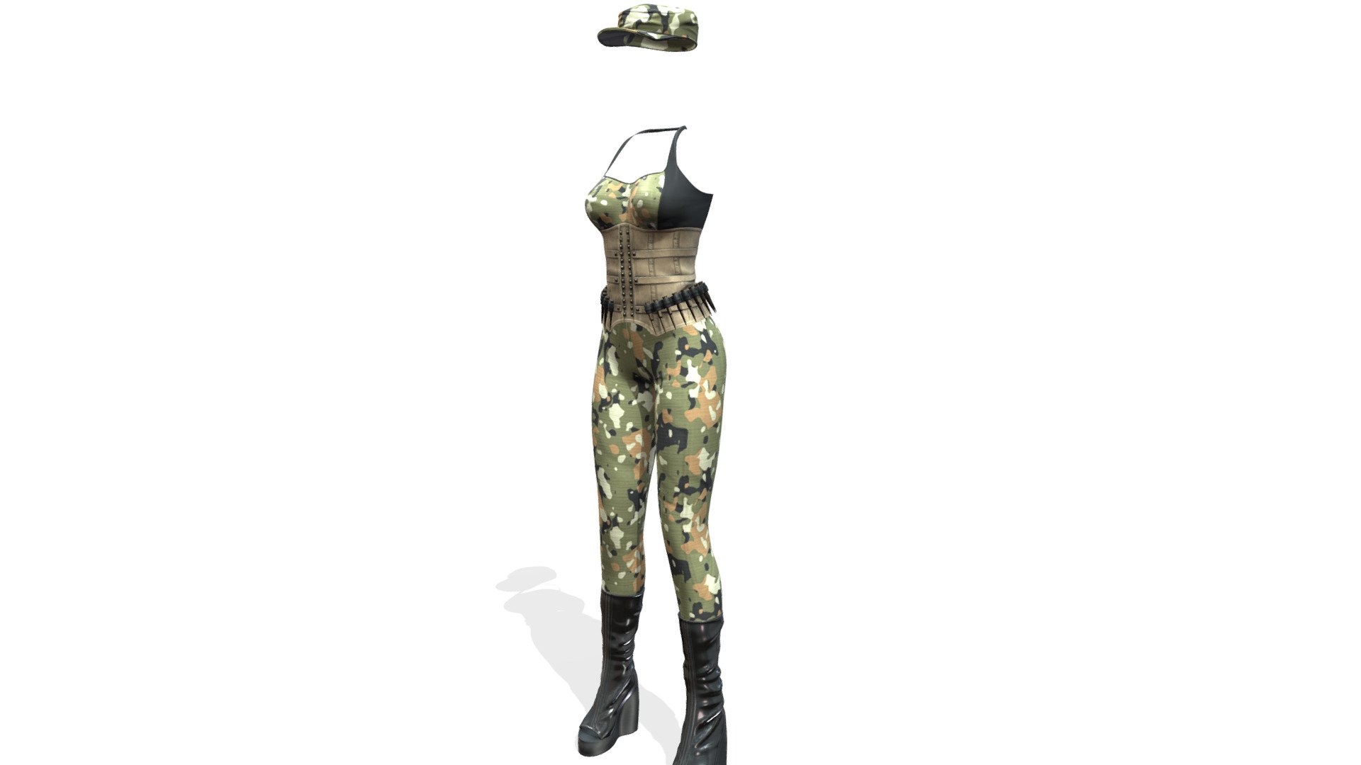 Female Military Style Camouflage Outfit 3d model