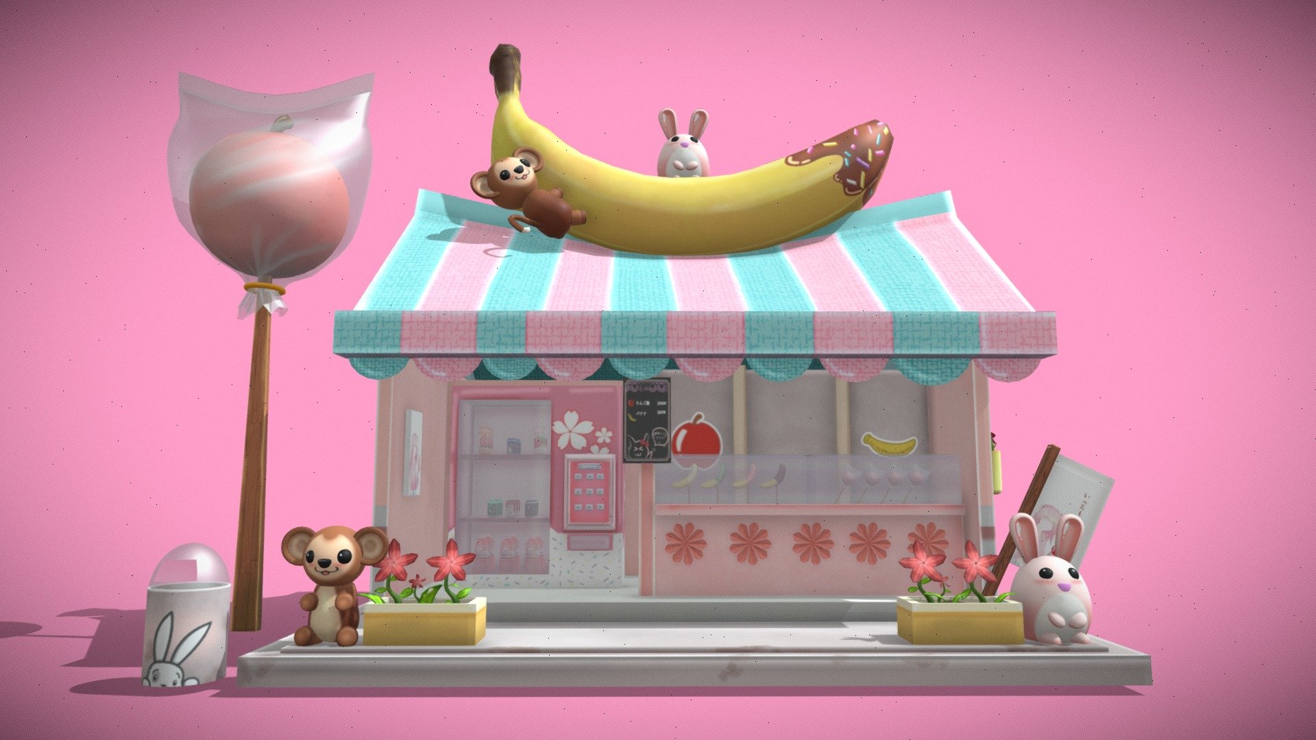 Ringo and Choco Banana shop (ﾉ◕ヮ◕)ﾉ*:･ﾟ✧ 3d model