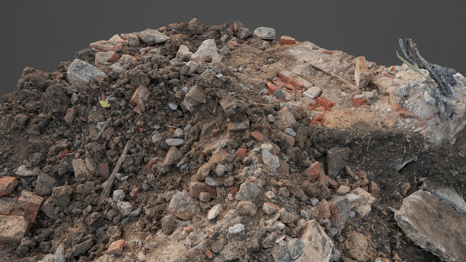 Ruined construction debris with cables 3d model