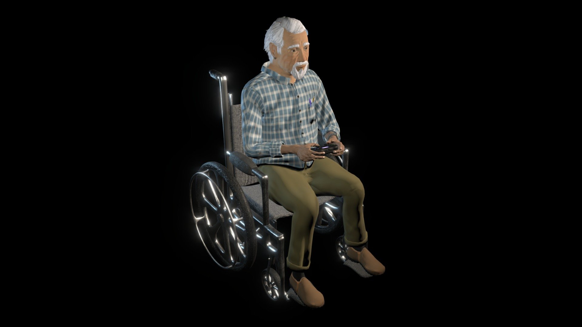 Oldman wheelchair 3d model