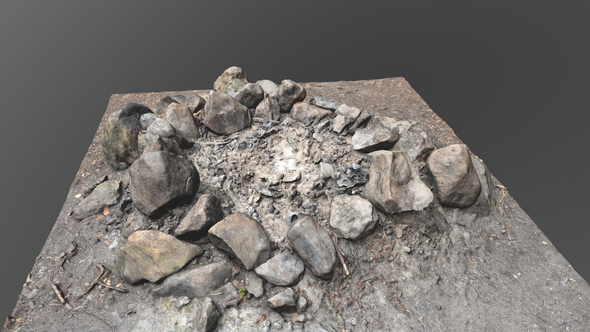 Fireplace fire pit hole campfire made of stones 3d model