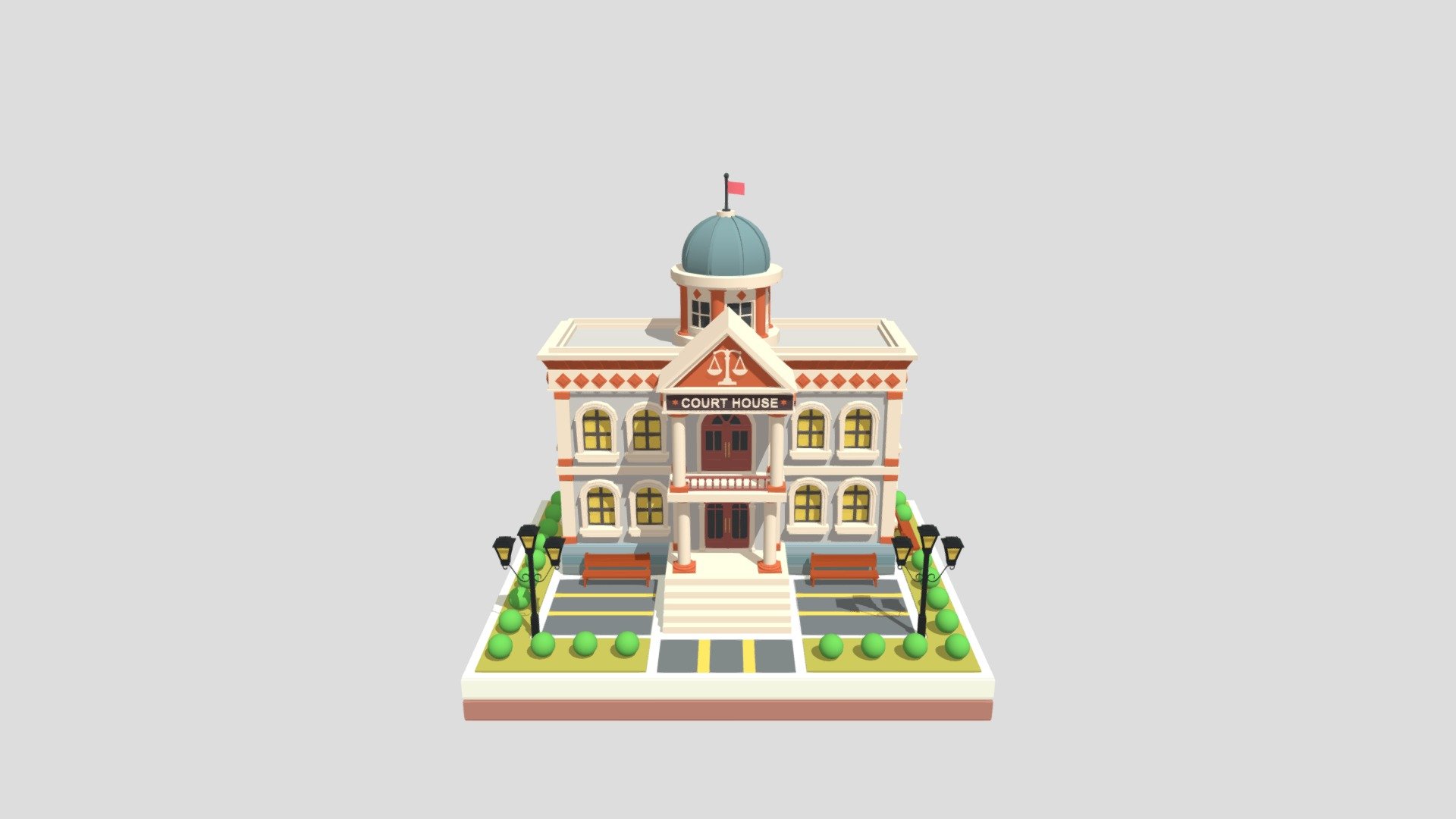 cartoon court house 01 3d model