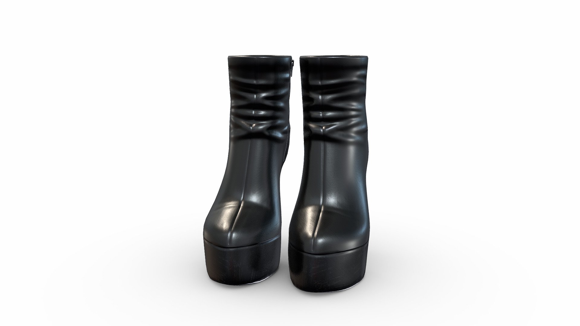 Female Black Leather High Heel Ankle Boots 3d model