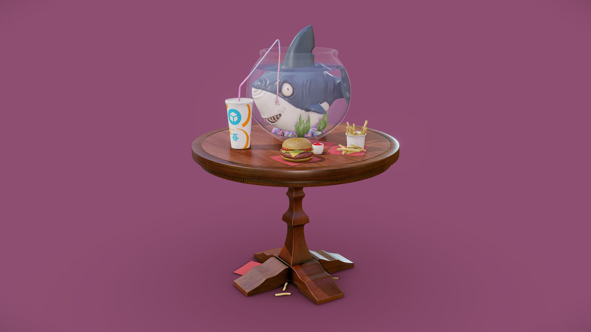 Shark in a bowl 3d model