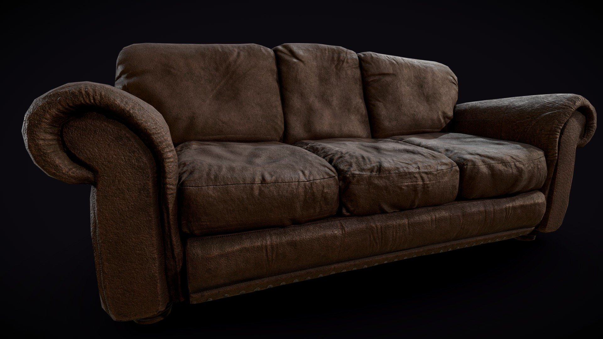 Dirty/Worn Brown Leather Couch (PBR) 3d model