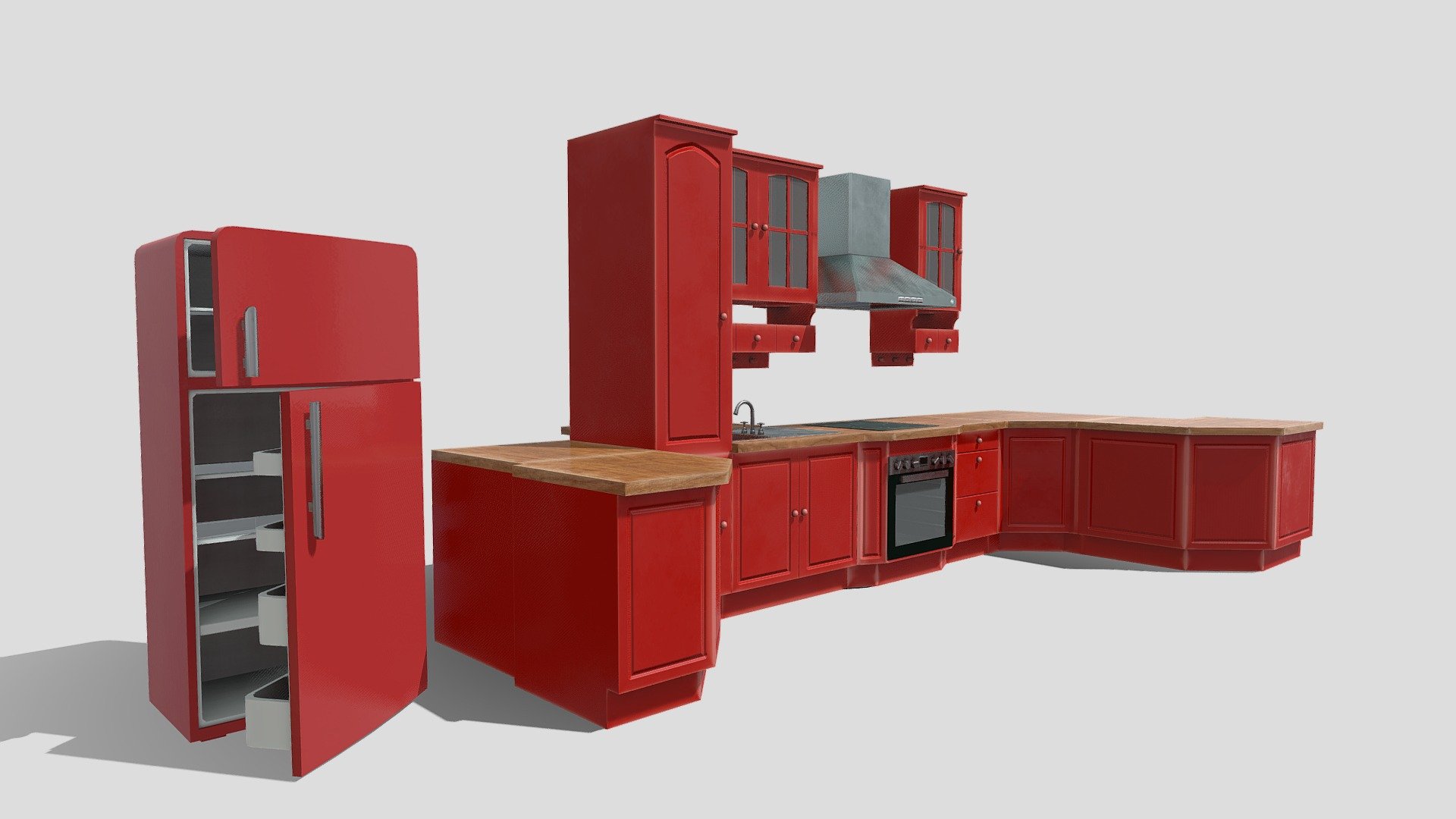 Red Toon Kitchen 3d model