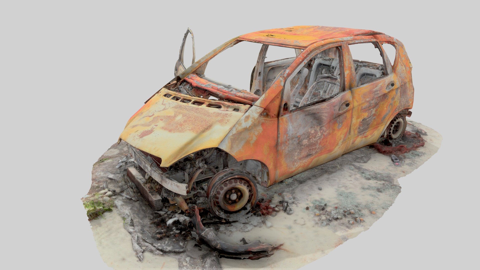 Burned Destroyed Car Scan Abandoned 3d model