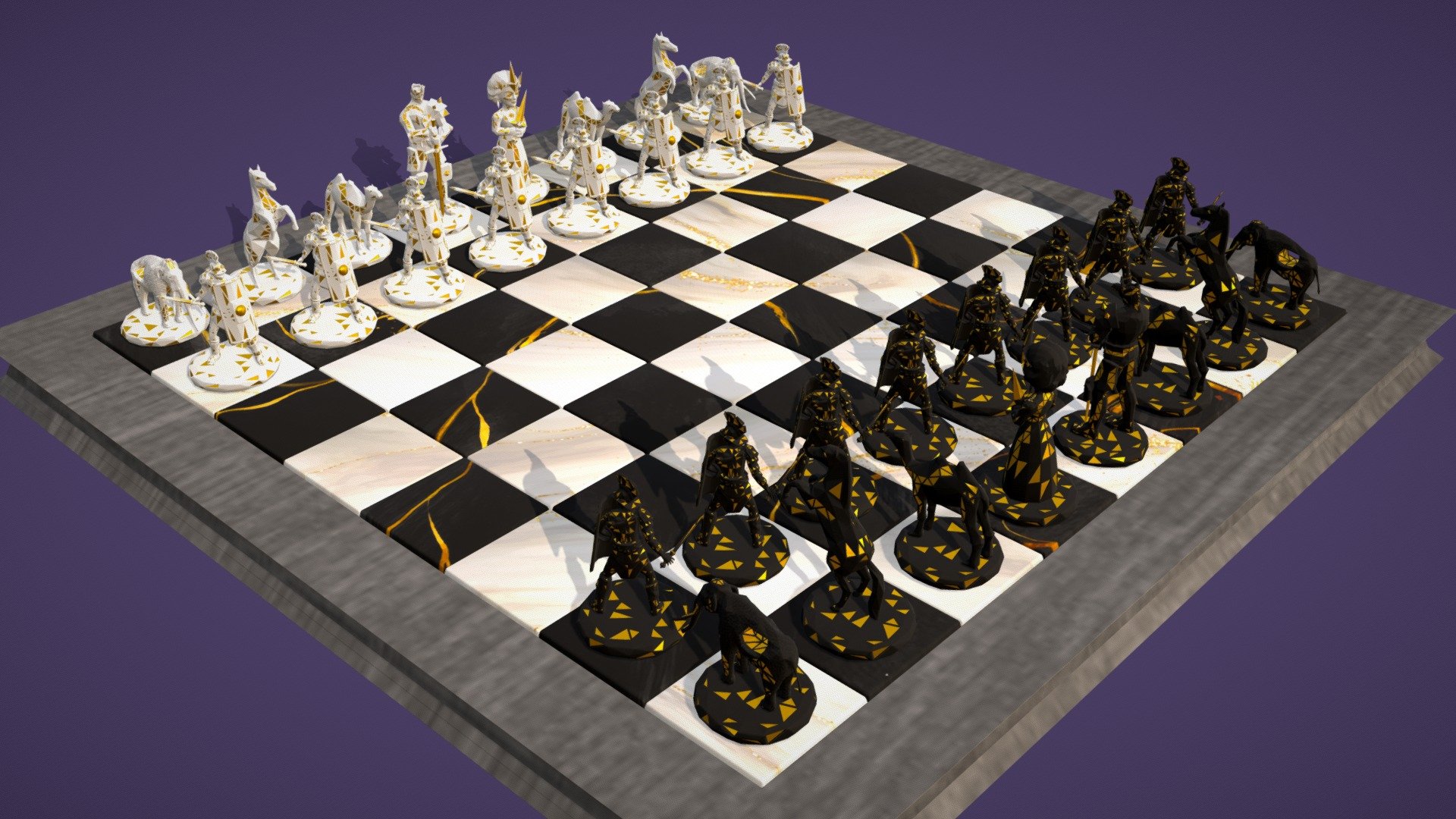 Low Poly Chess Board Game Asset Pack 3d model