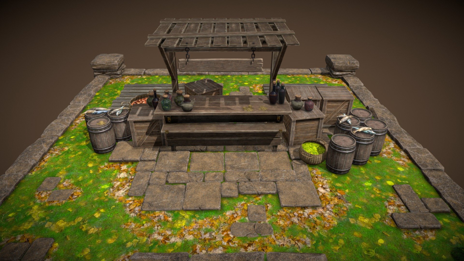 Medieval Market Place 3d model