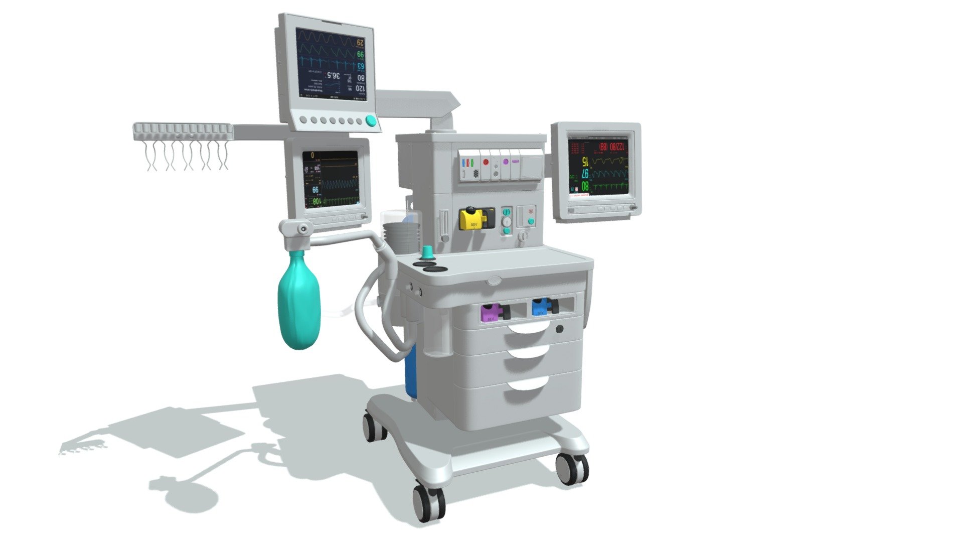 Anesthesia Respiratory Workstation Trolley 3d model