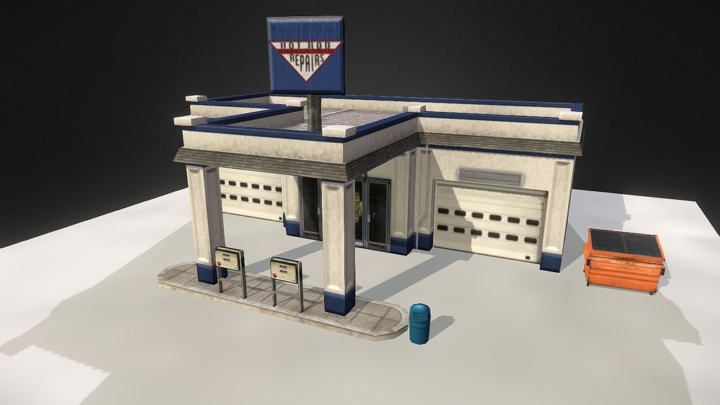 Gas Station Blue 3d model