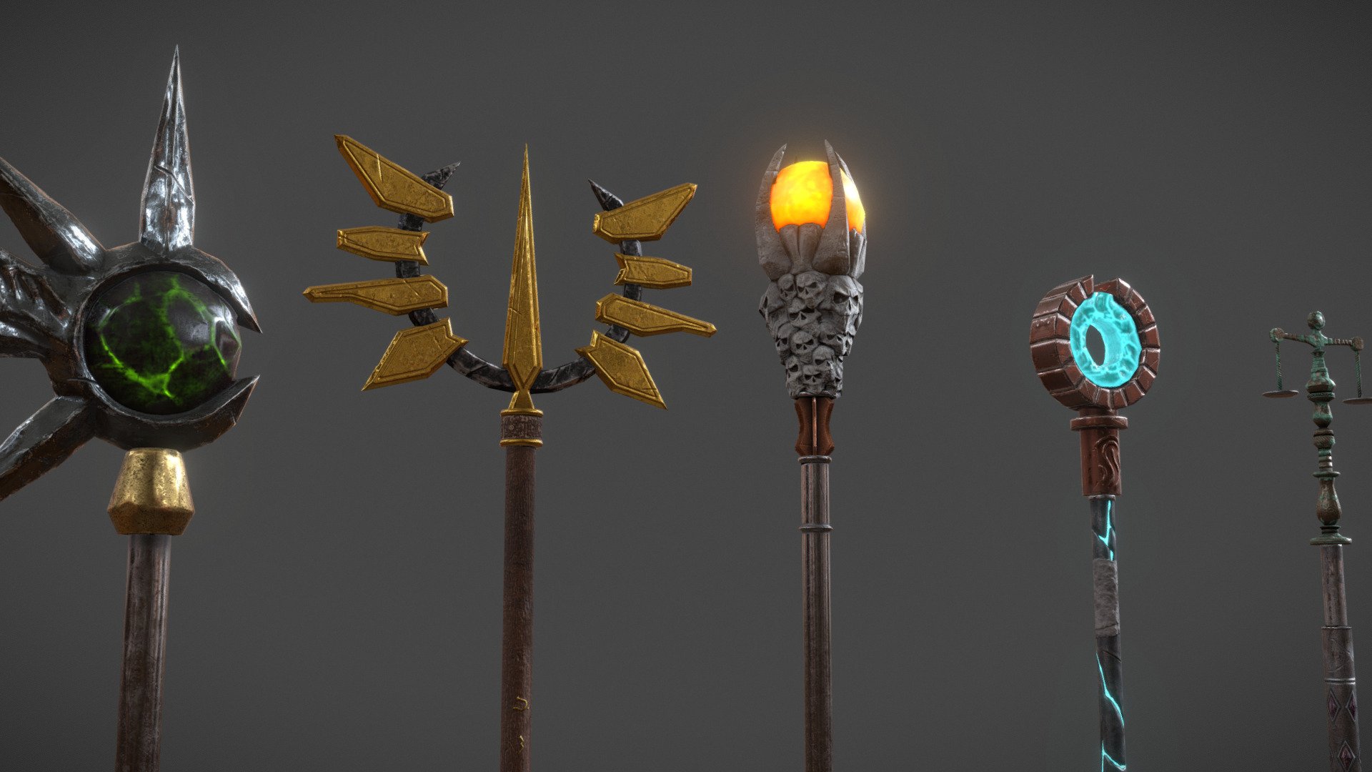 5 Fantasy Stylish Staff 3d model