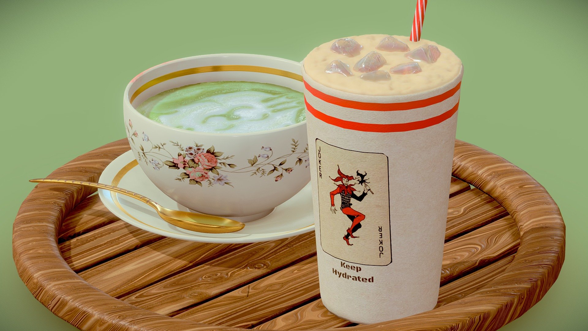 Matcha and ice coffee 3d model