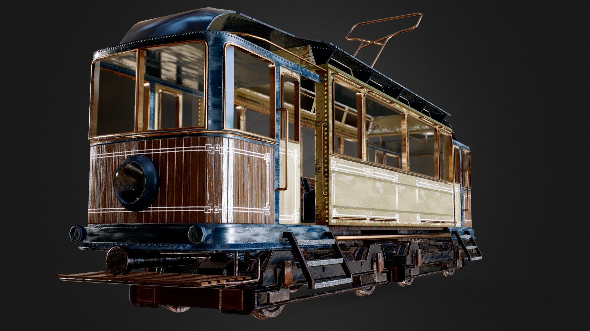 old worn tram train 3d model