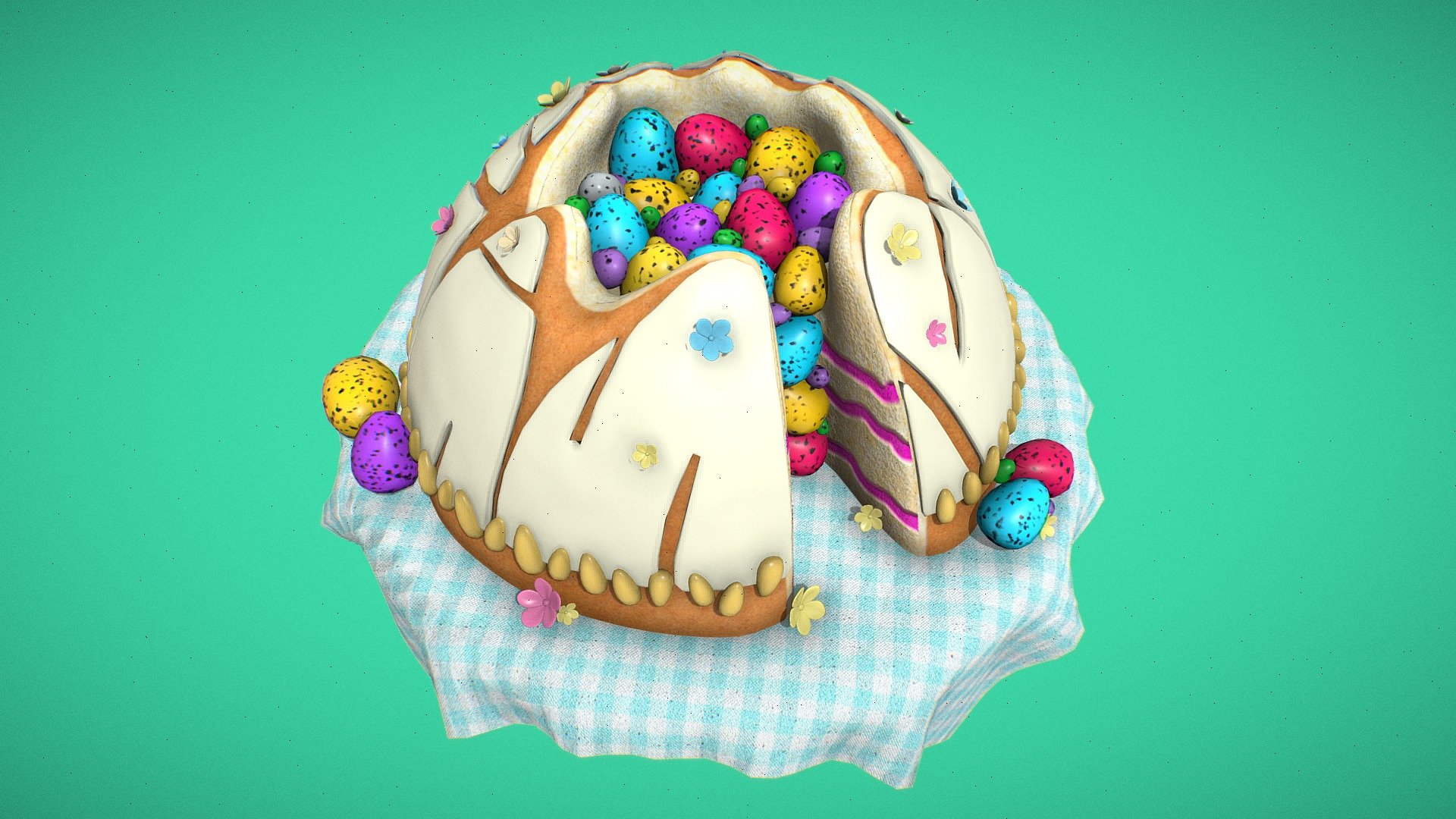 Cracked Egg Easter Cake 3d model