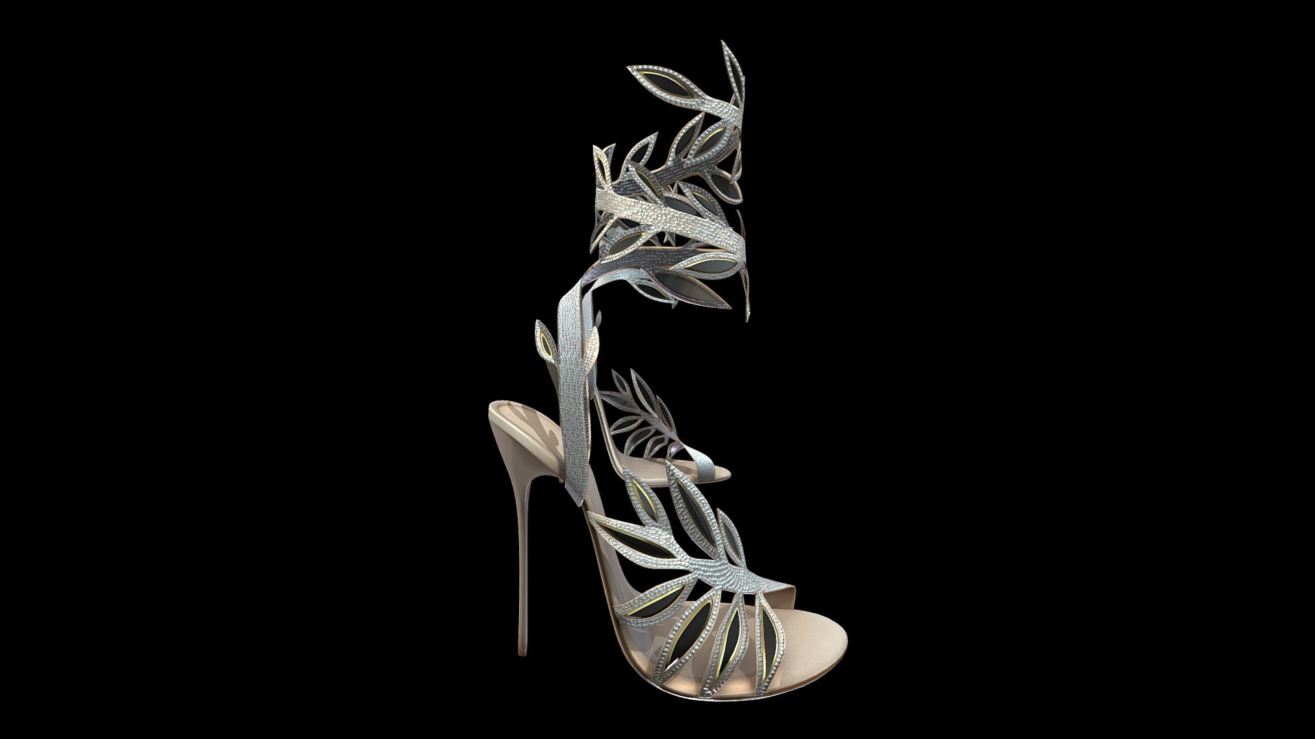 Crystal Leaves Straps High Heel Sandals 3d model