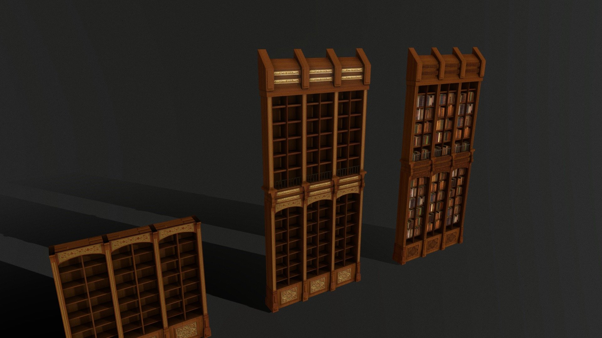 Lowpoly victorian library wall with books 3d model