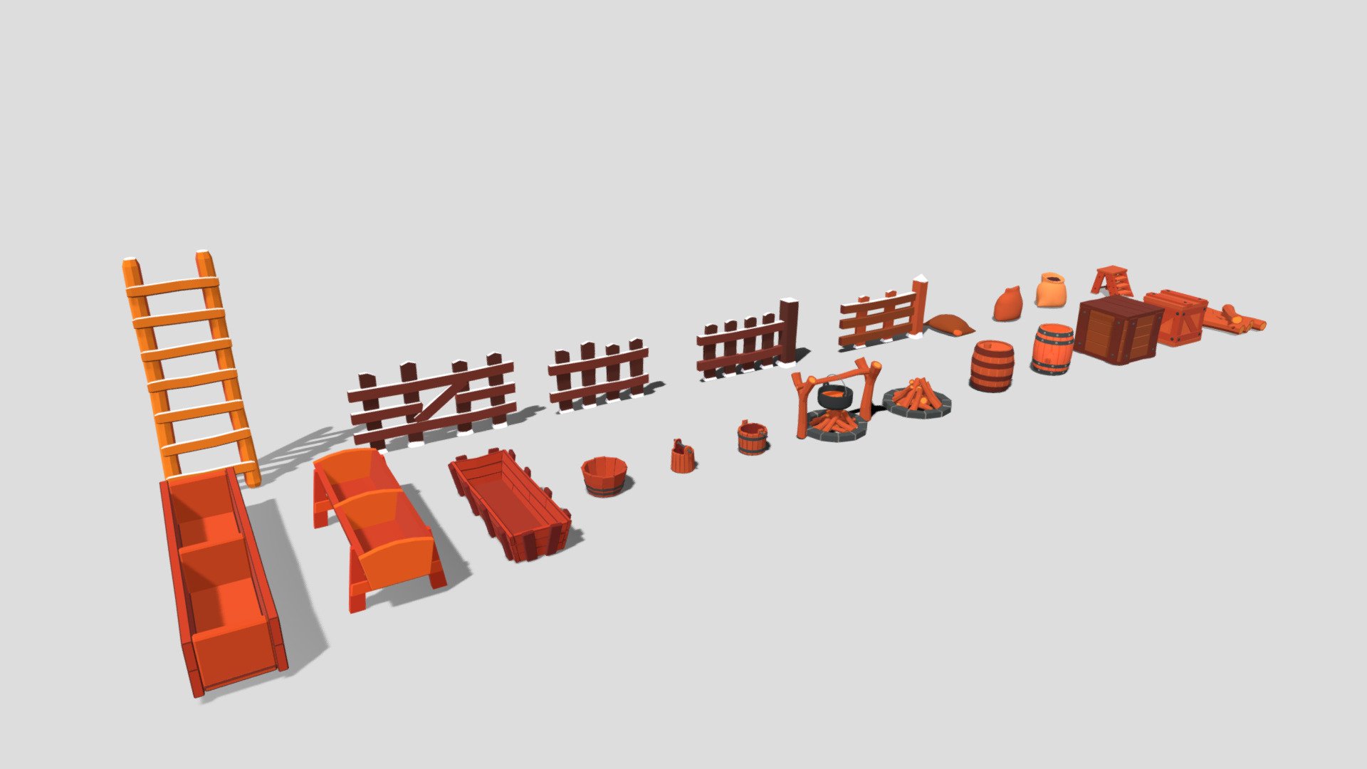 Low poly medieval village props 3d model