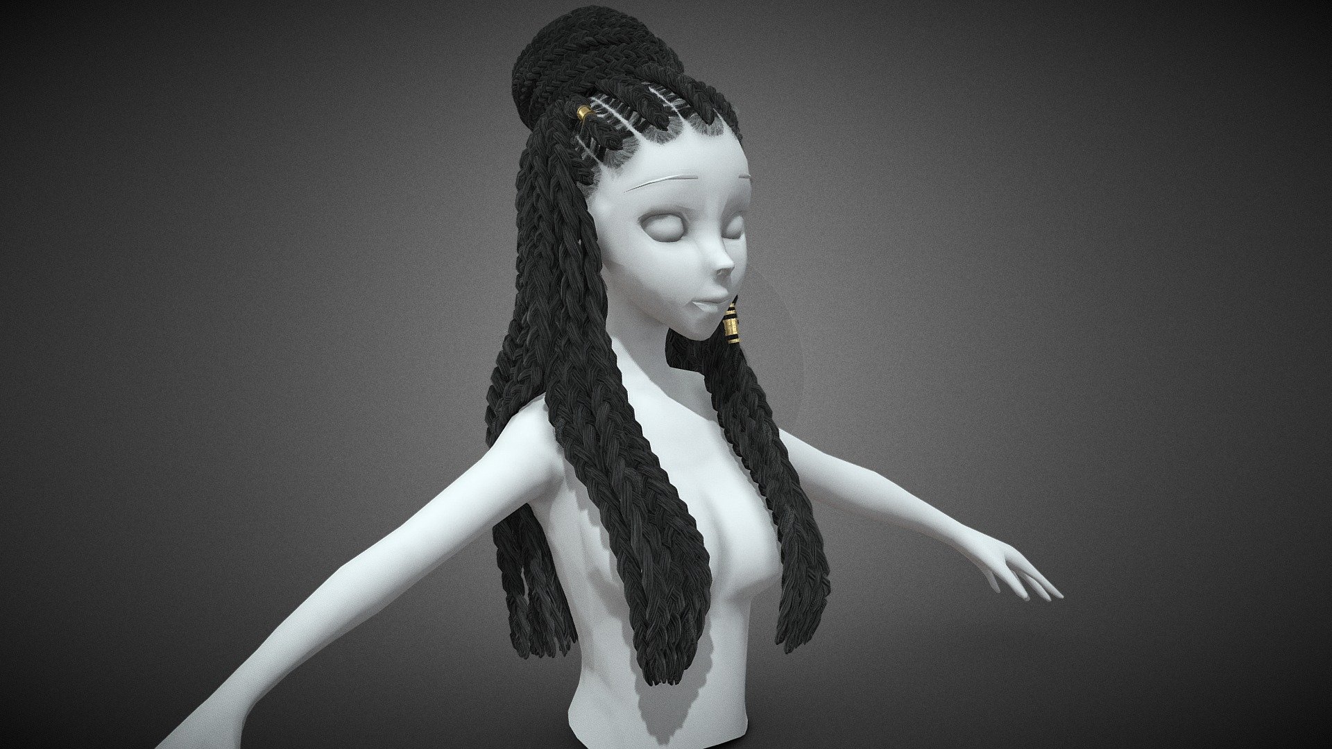 Female Hair Cards Style 8 3d model