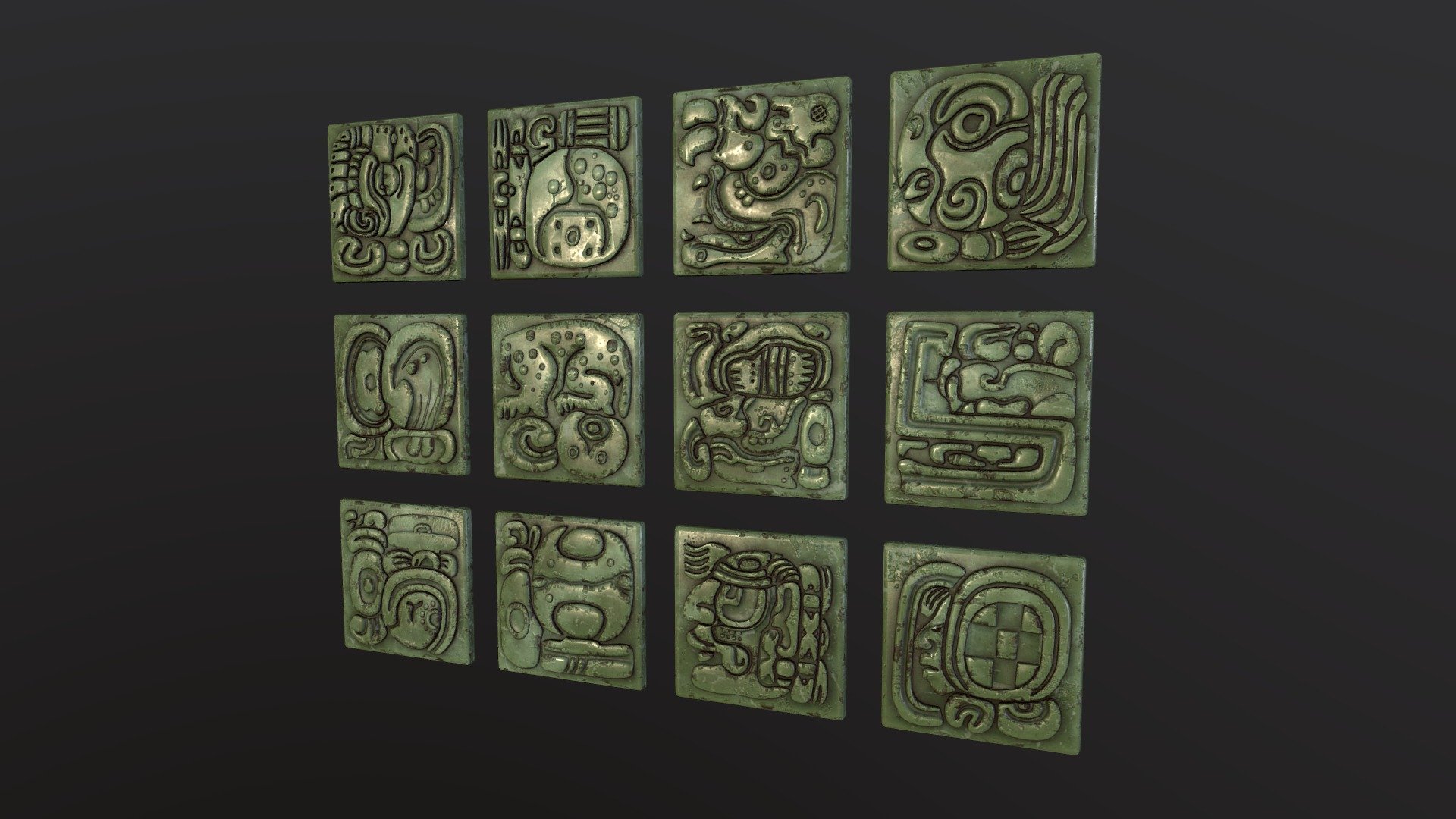 Ancient Mayan Jade Tiles (lowpoly) 3d model