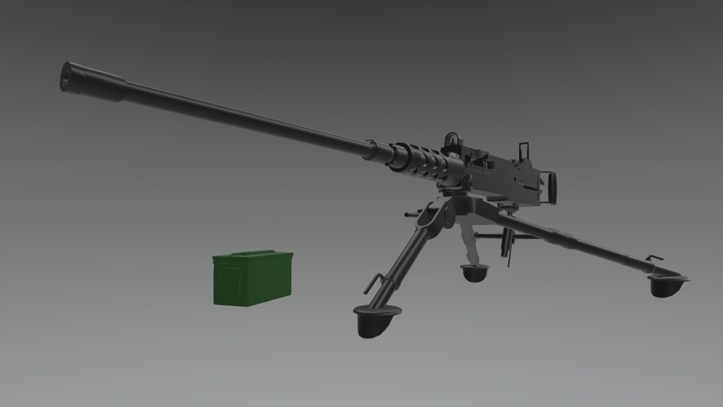 M2 Browning on Tripod 3d model