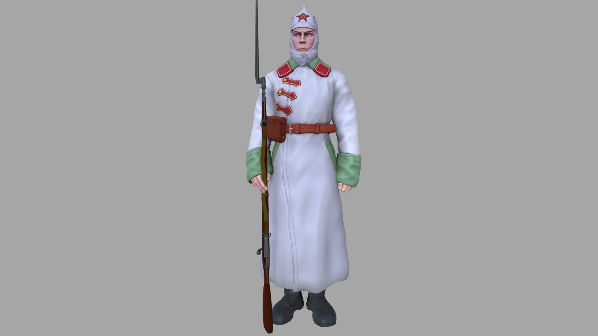 Soviet soldier in winter uniform 3d model