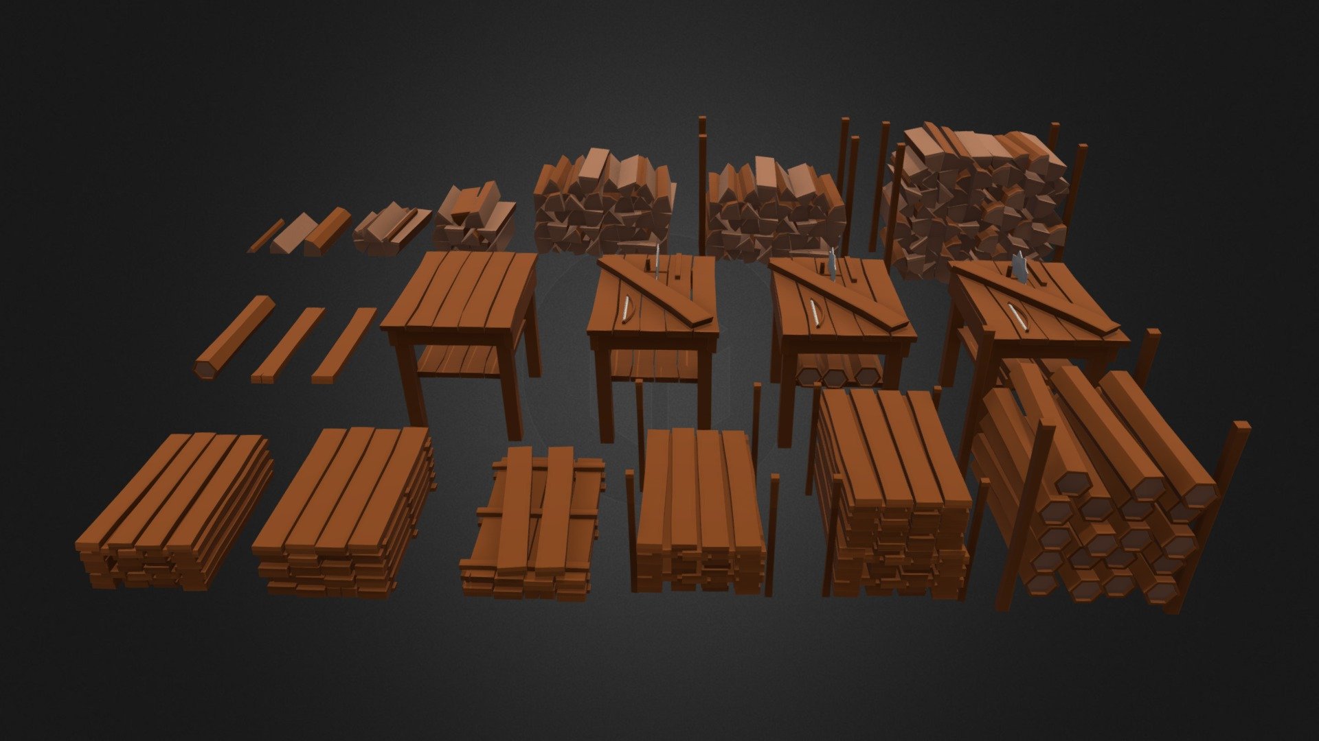 [FREE ] Lowpoly Wooden Props 3D Models 3d model