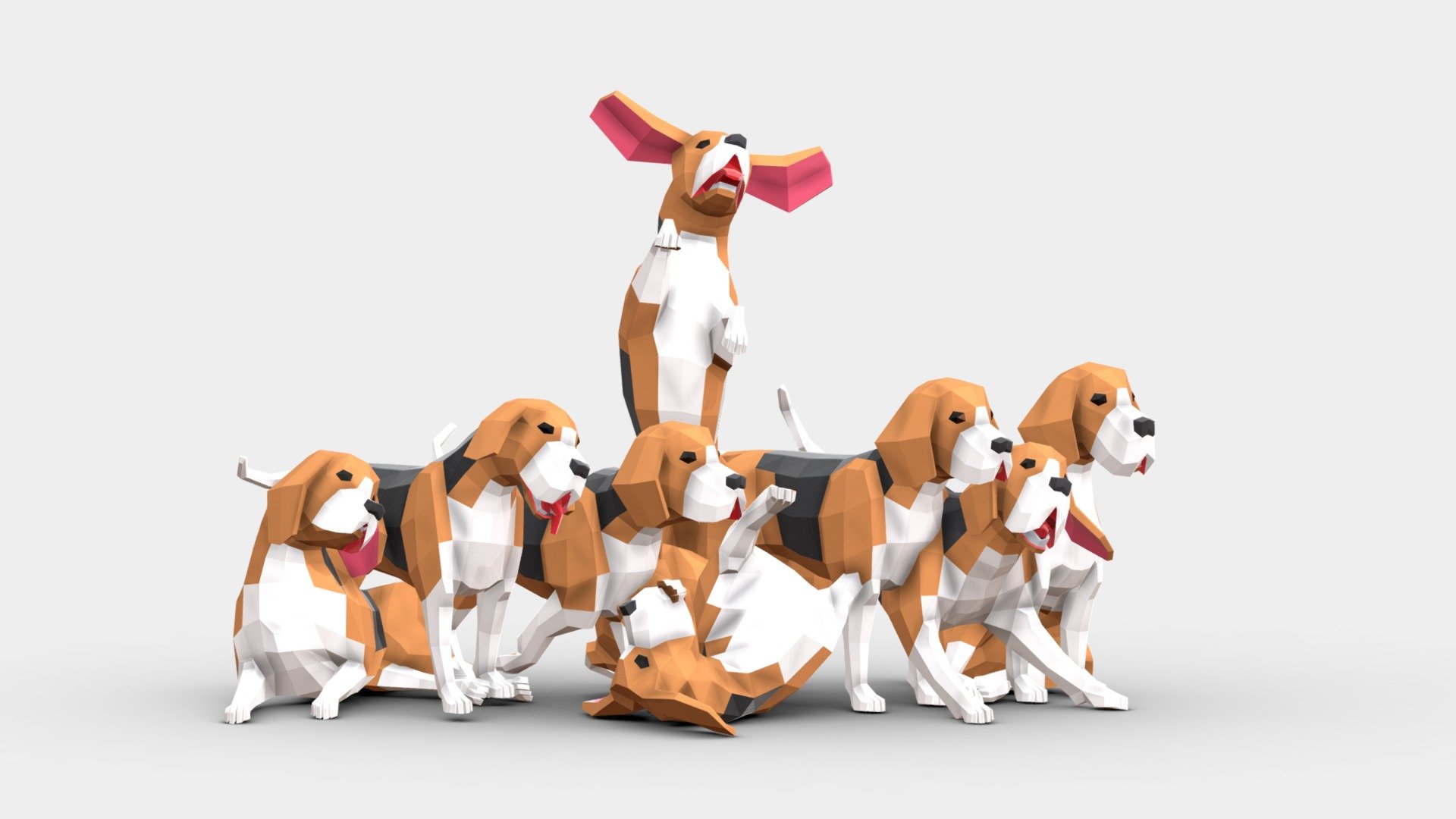 Low Poly Beagle Dogs Pack 3d model