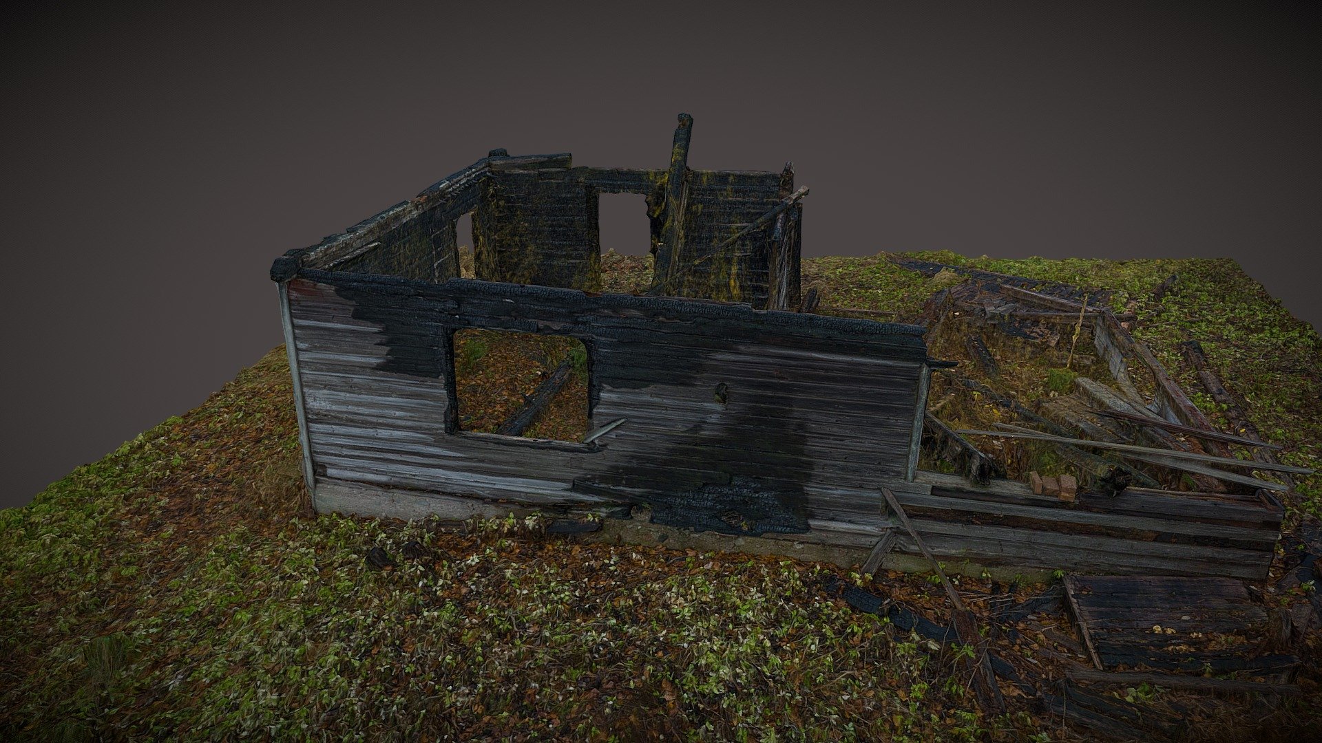 Old burned wooden house 3d model