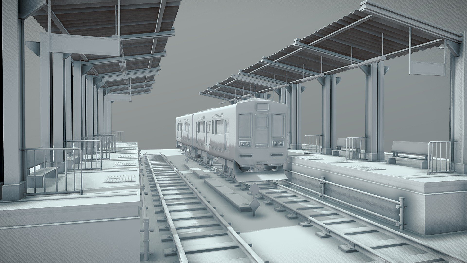 Anime Train Station Japanese Railway 3d model