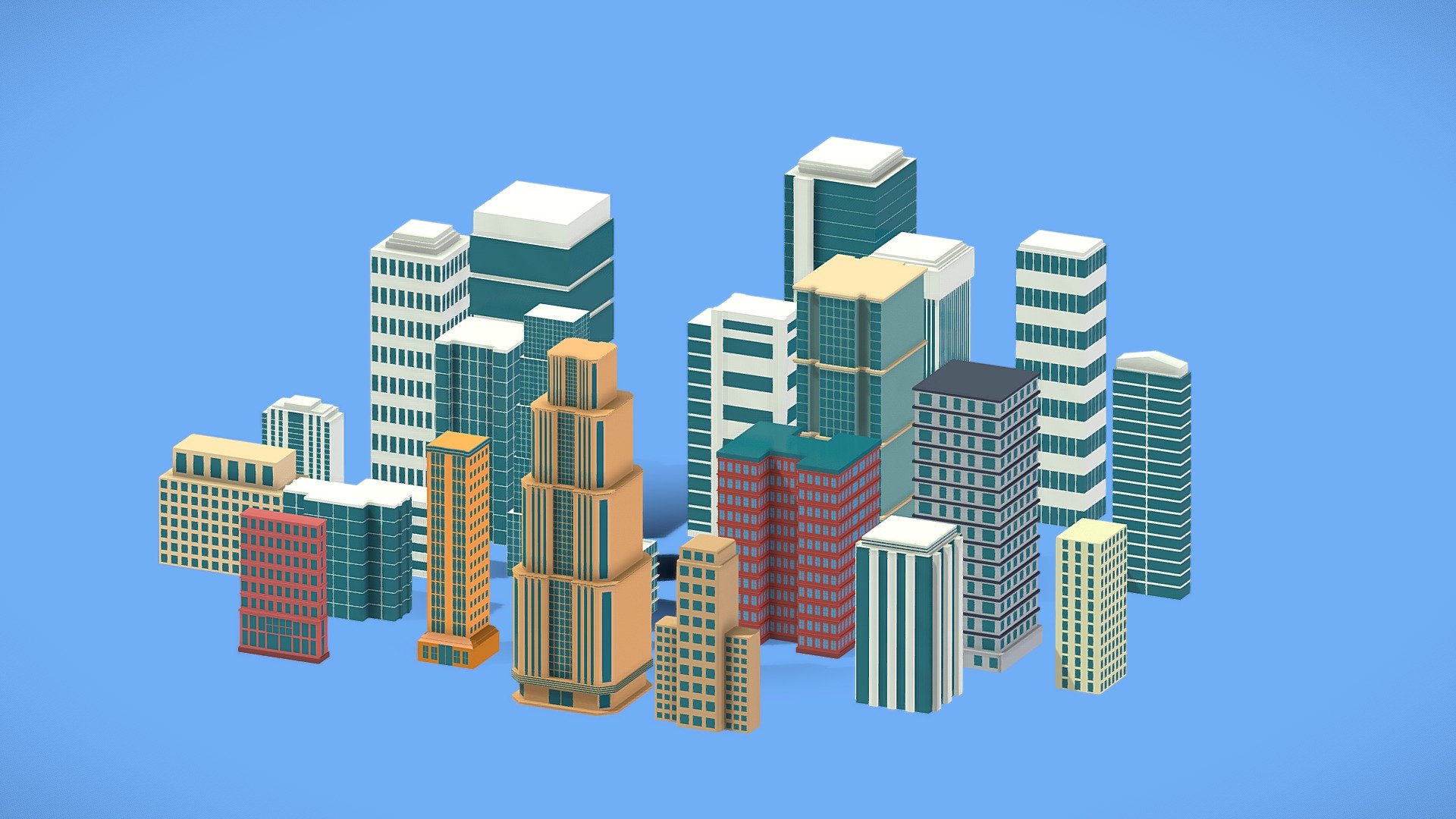 24 low poly buildings 3d model