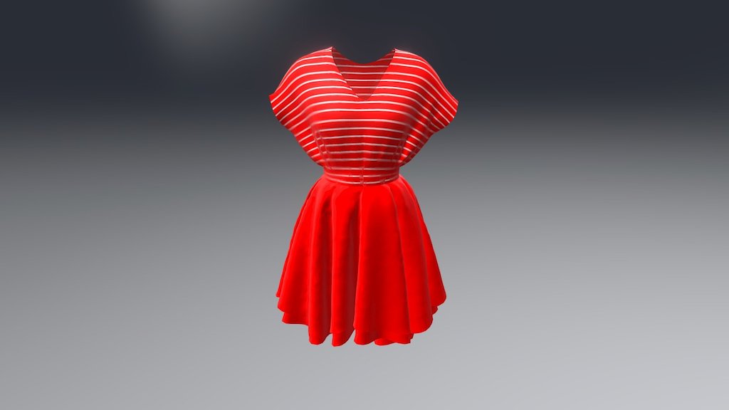 Red and White Strips Dress 3d model