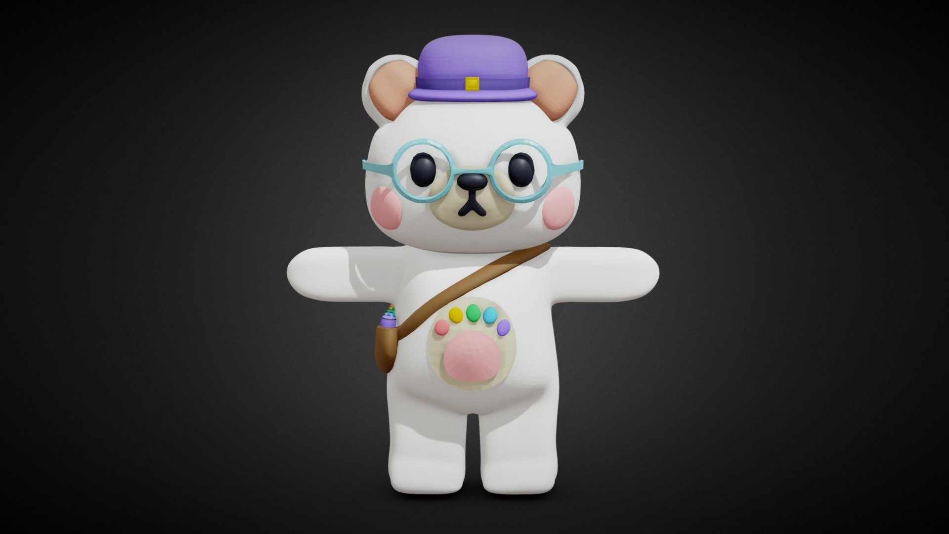 Cute Painter Bear 3d model