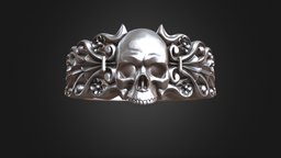 Skull ring baroque floral scrolls