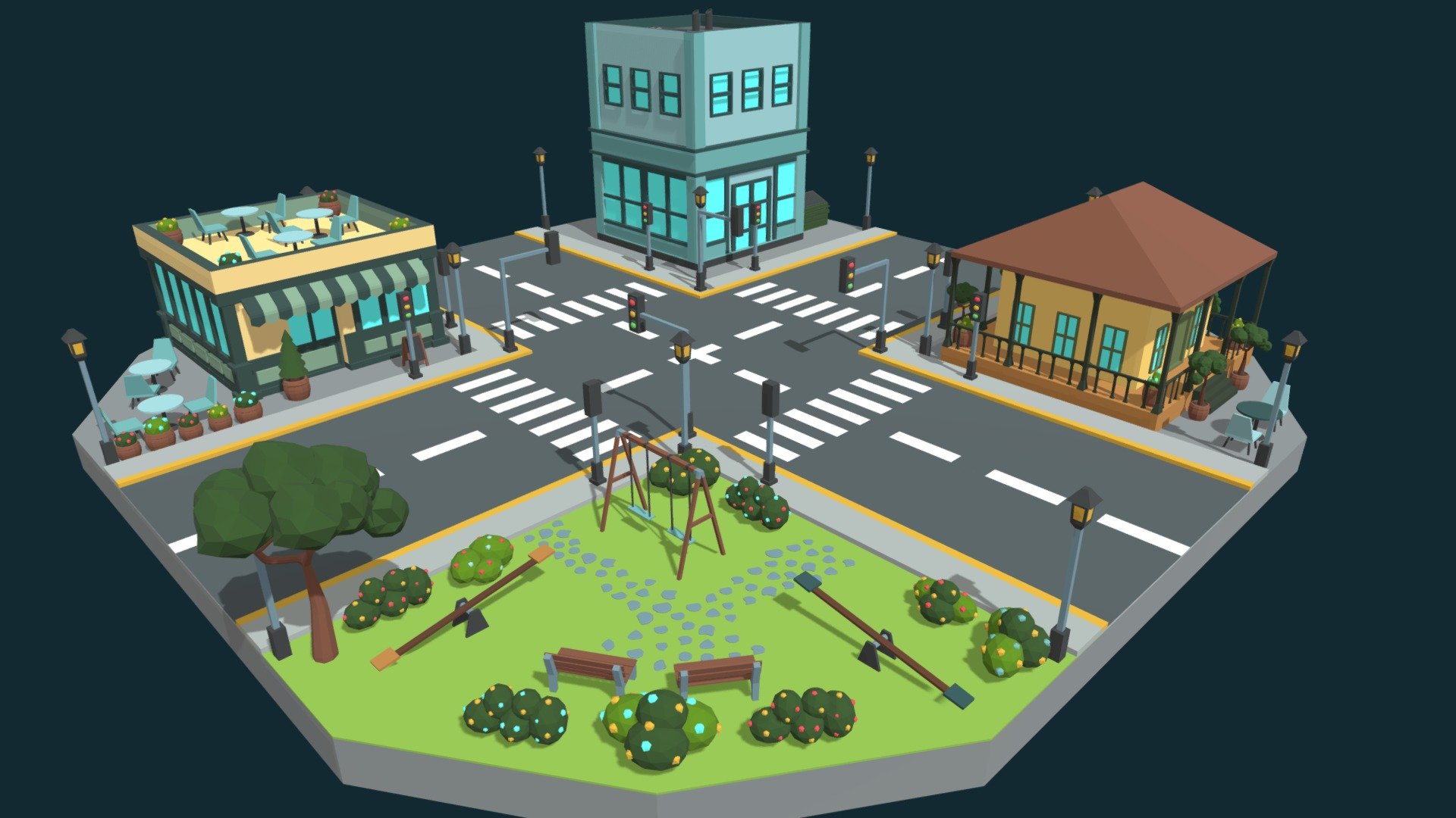 Low Poly Town 3d model