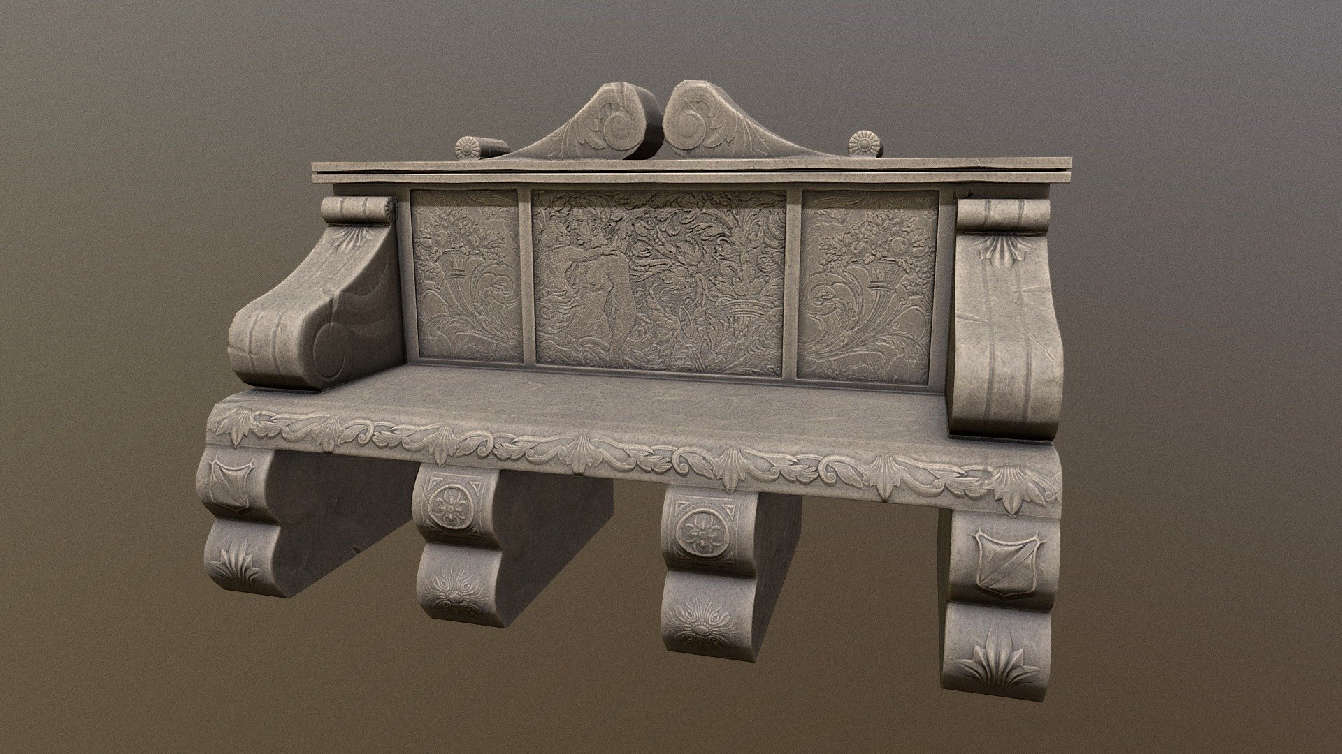 Gothic Stone Bench 3d model